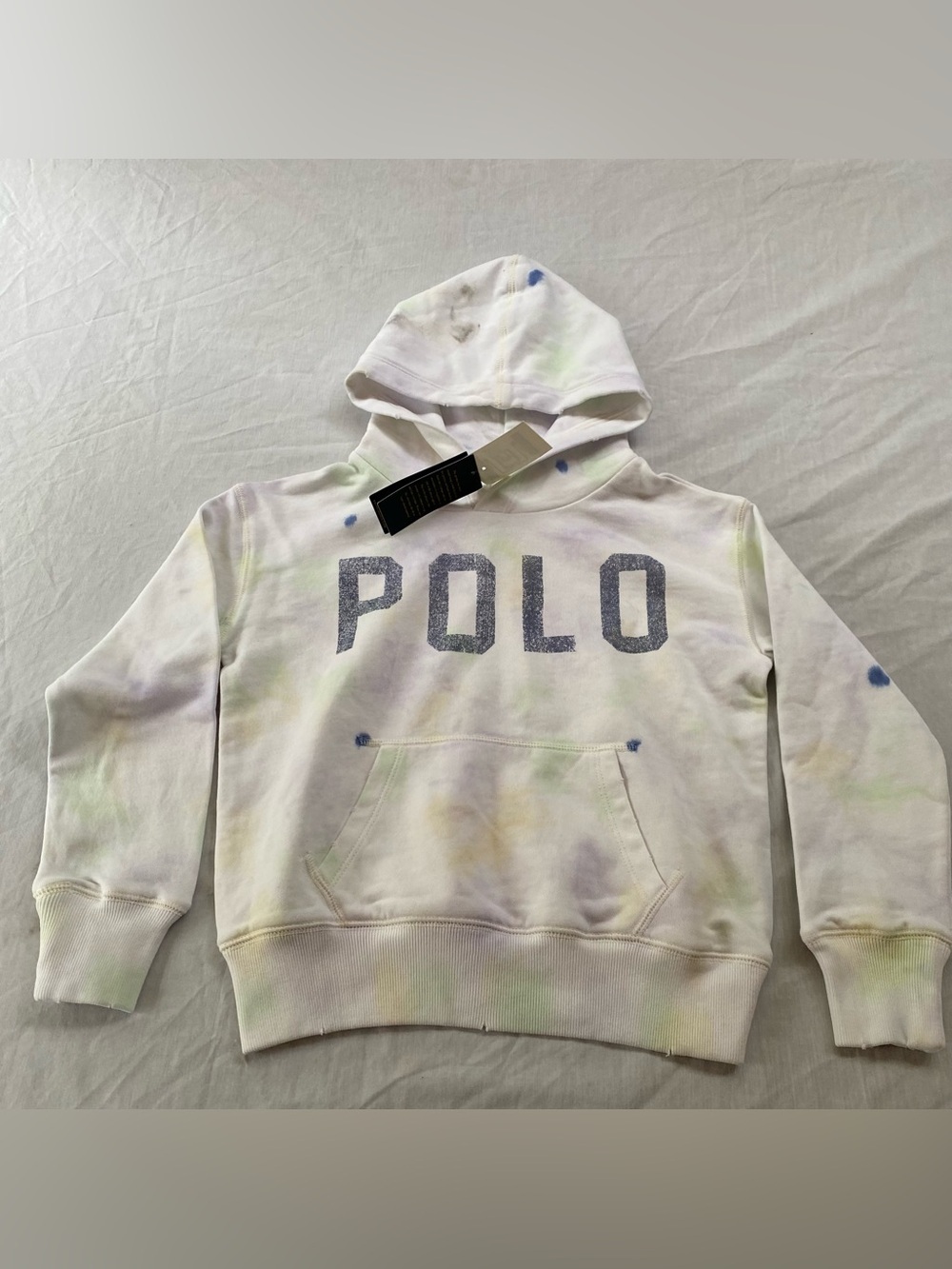 NWT Polo Ralph Lauren Kids Tie Dye Hoodie Size M (8-10) White Pastel Pullover